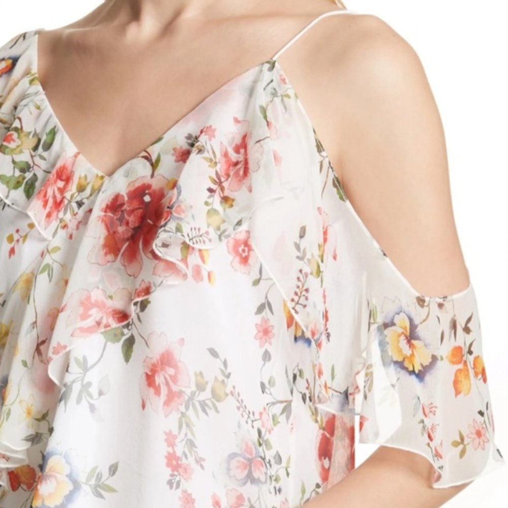Alice + Olivia Floral One Shoulder Ruffle Top